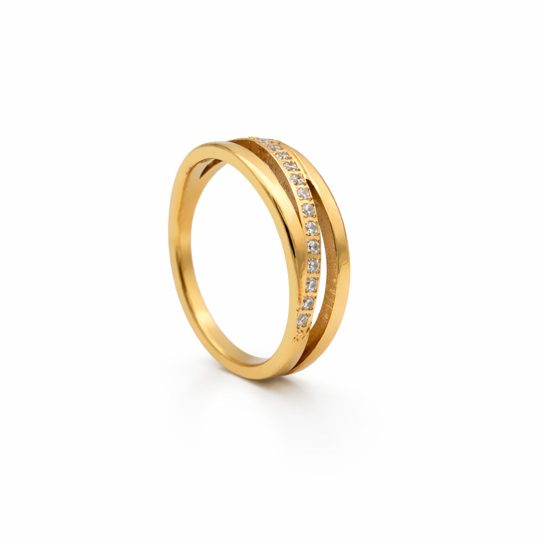 Double Band Solitaire Gold Plated Ring