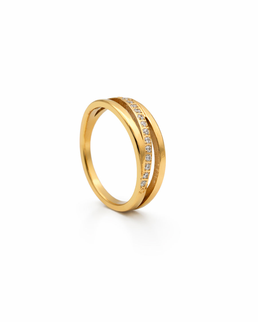 Double Band Solitaire Gold Plated Ring