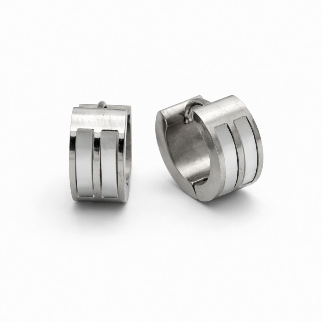 Ribbed Panel Silver Chunky Huggie Hoop Earrings