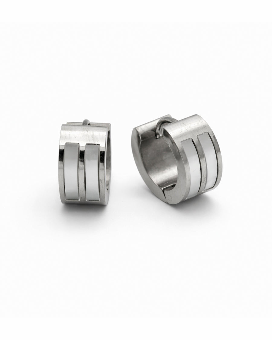 Ribbed Panel Silver Chunky Huggie Hoop Earrings