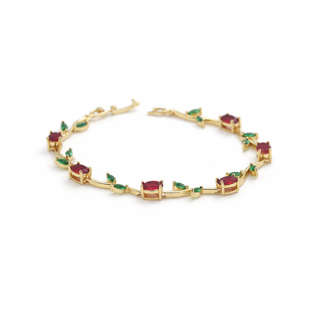 Rosevine Ruby Emerald Crystal Gold Bracelet