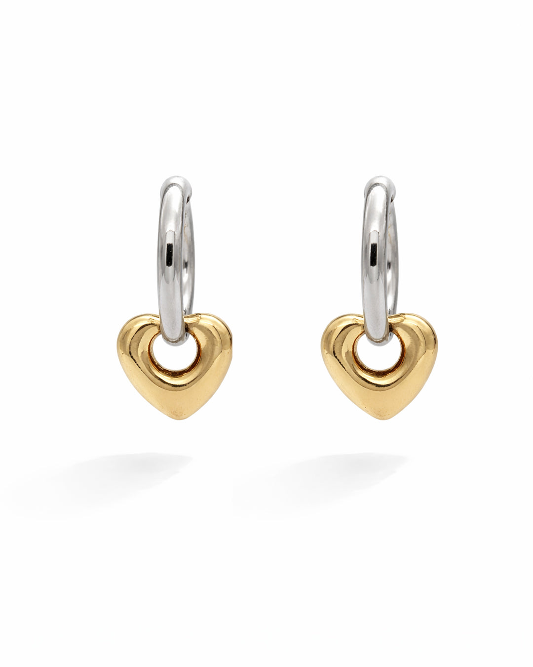 Bicolour Heart Pendant Huggie Earrings