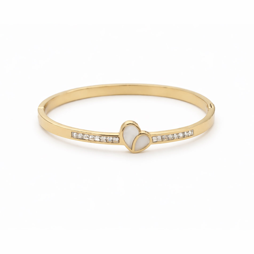 Mother of Pearl Heart Crystal Gold Plated Kada