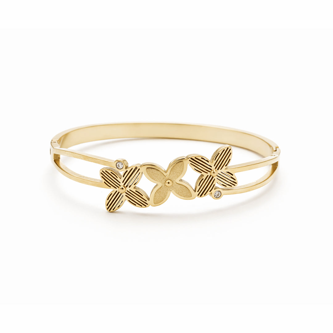 Triple Flower Cluster Gold Plated Bangle Kada