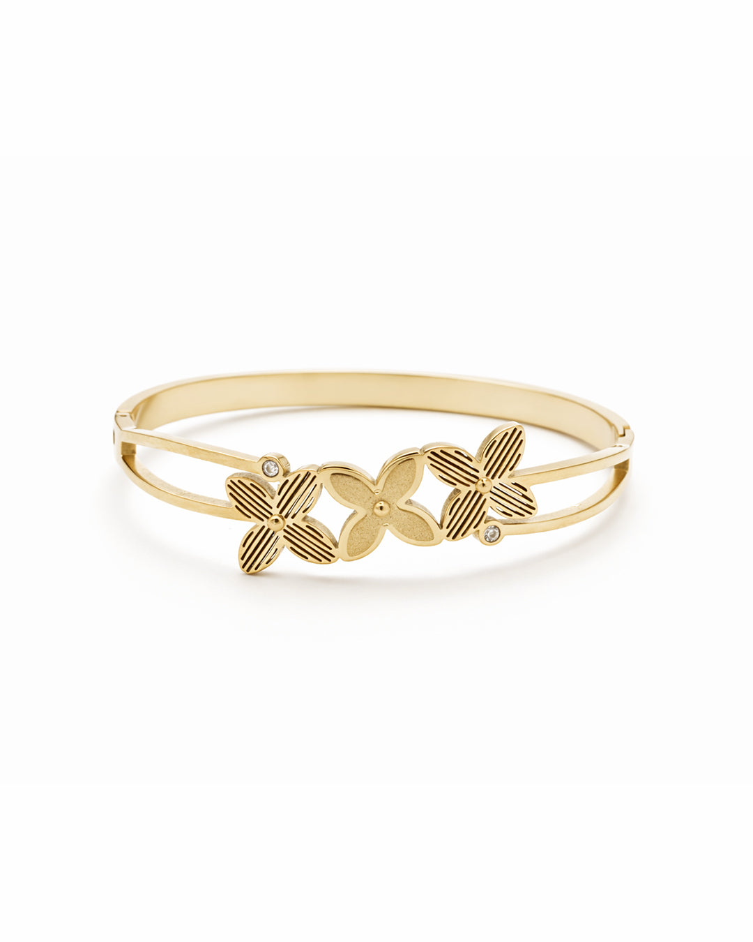Triple Flower Cluster Gold Plated Bangle Kada