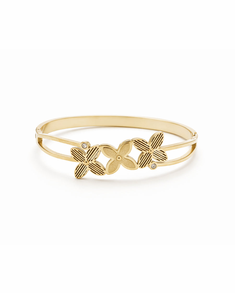 Triple Flower Cluster Gold Plated Bangle Kada