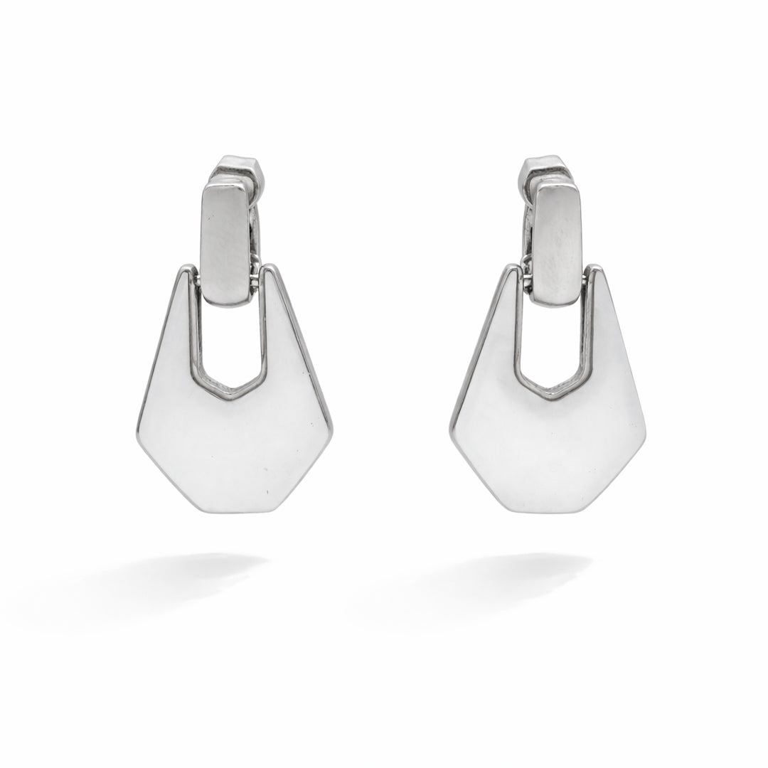 Geometric Shield Silver Drop Earrings
