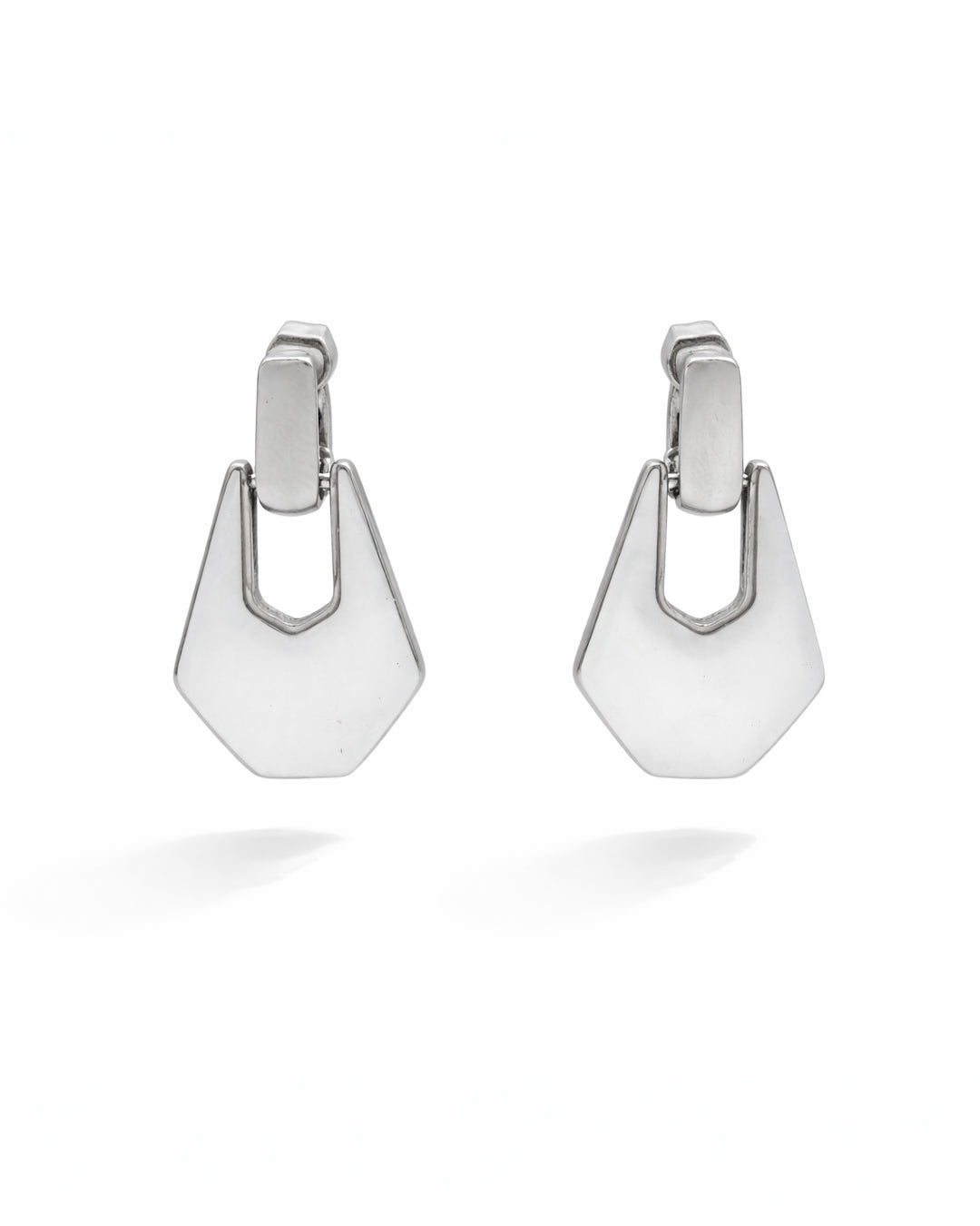 Geometric Shield Silver Drop Earrings