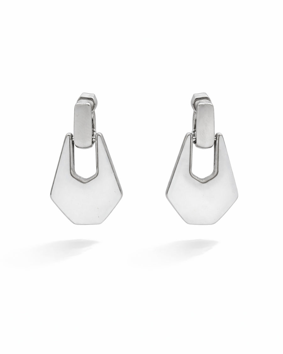 Geometric Shield Silver Drop Earrings
