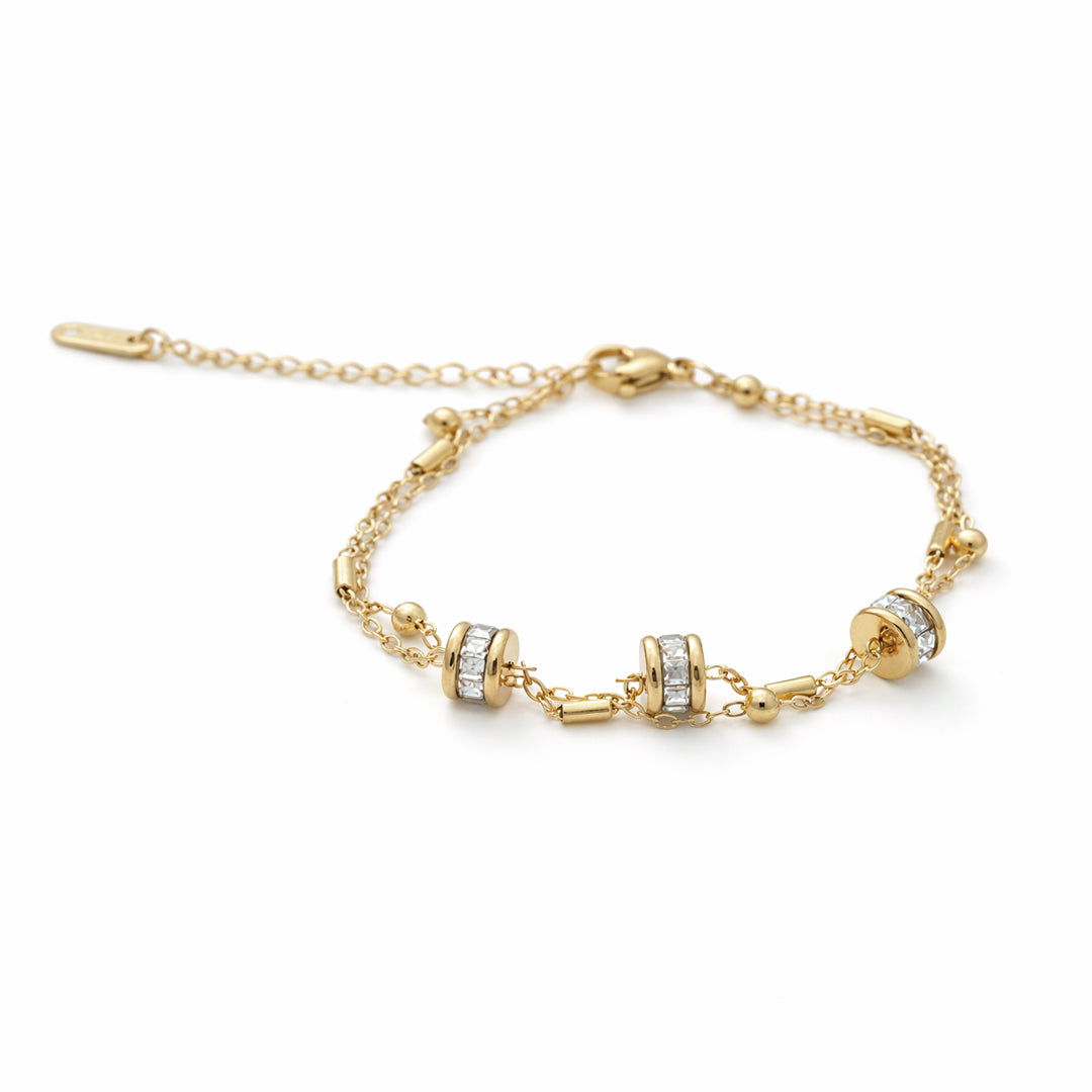 Rondelle Baguette Crystal Gold Station Bracelet