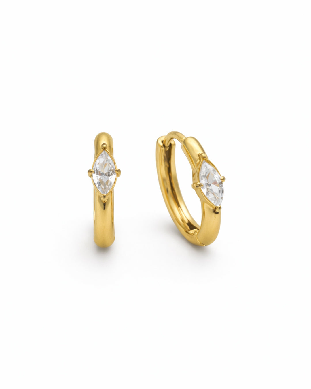 Marquise Solitaire Gold Plated Huggie Hoop Earrings