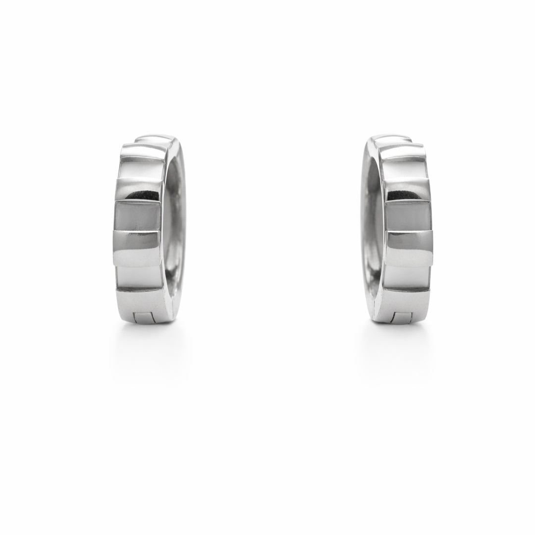 Architectural Block Silver Plated Huggie Earrings