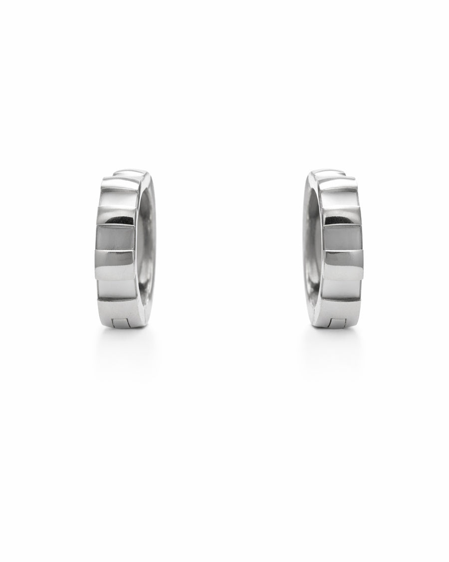 Architectural Block Silver Plated Huggie Earrings