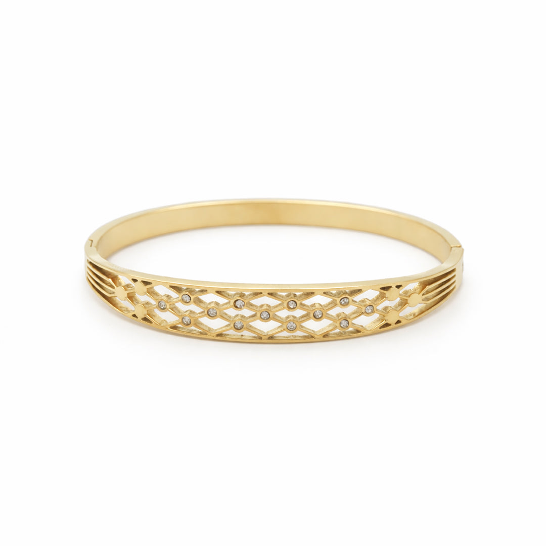 Lattice Dream Crystal-Accented Gold Plated Kada