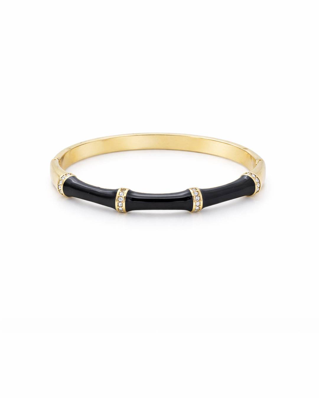 Black Enamel Bamboo Crystal Gold Plated Bangle Kada