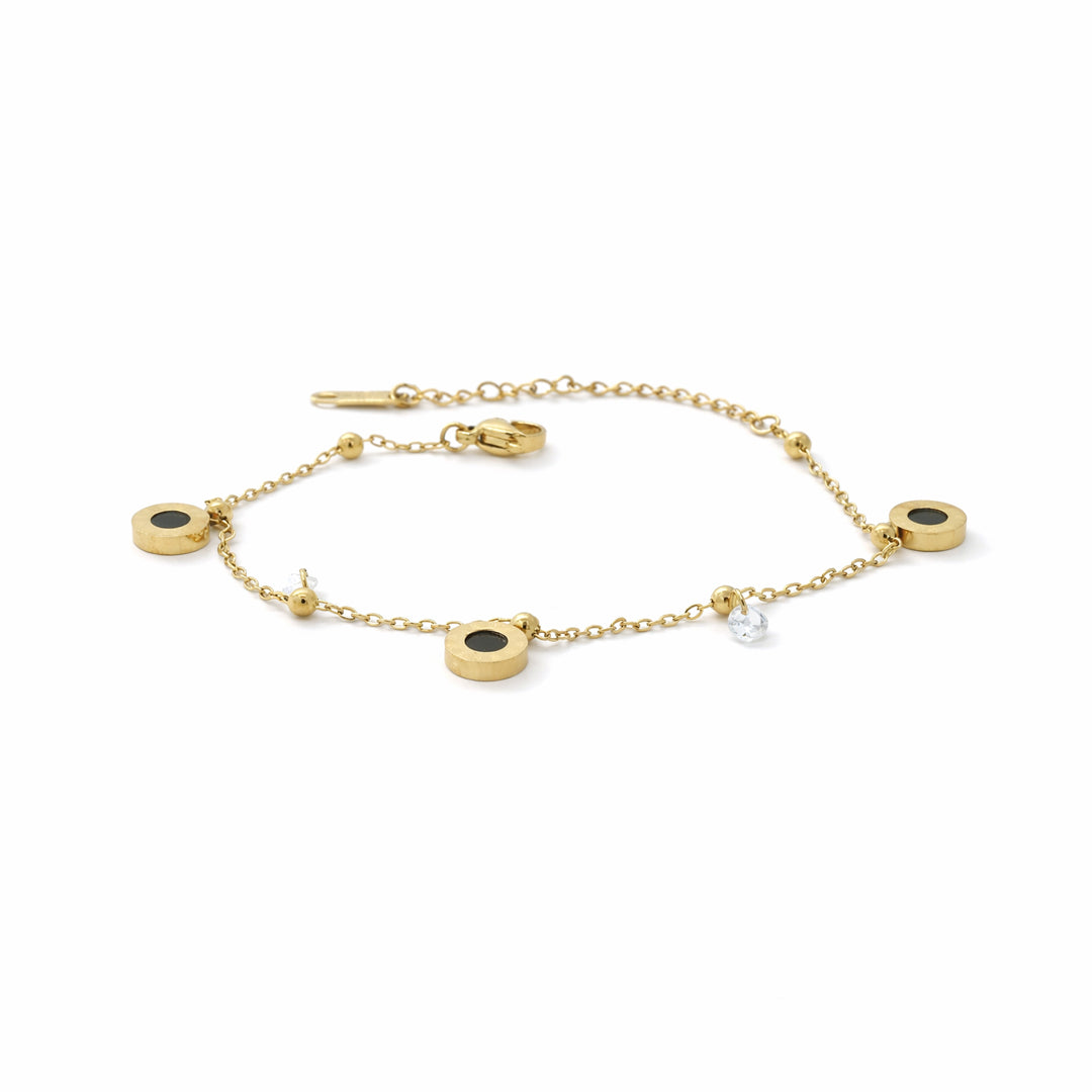 Onyx Disc Black Enamel Crystal Gold Bracelet