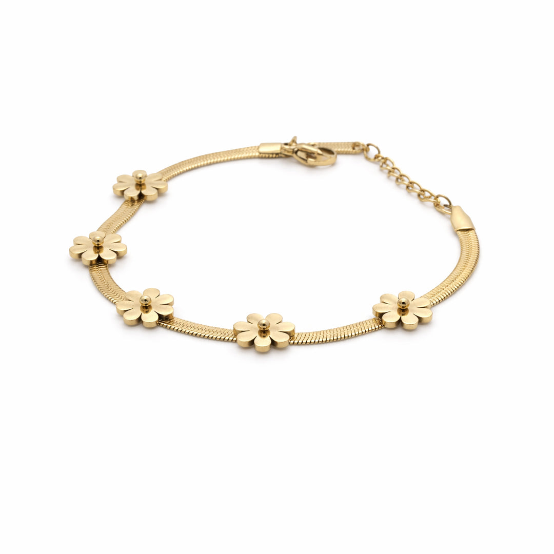 Daisy Bloom Herringbone Gold Plated Bracelet