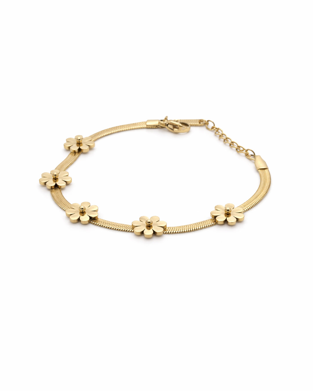 Daisy Bloom Herringbone Gold Plated Bracelet