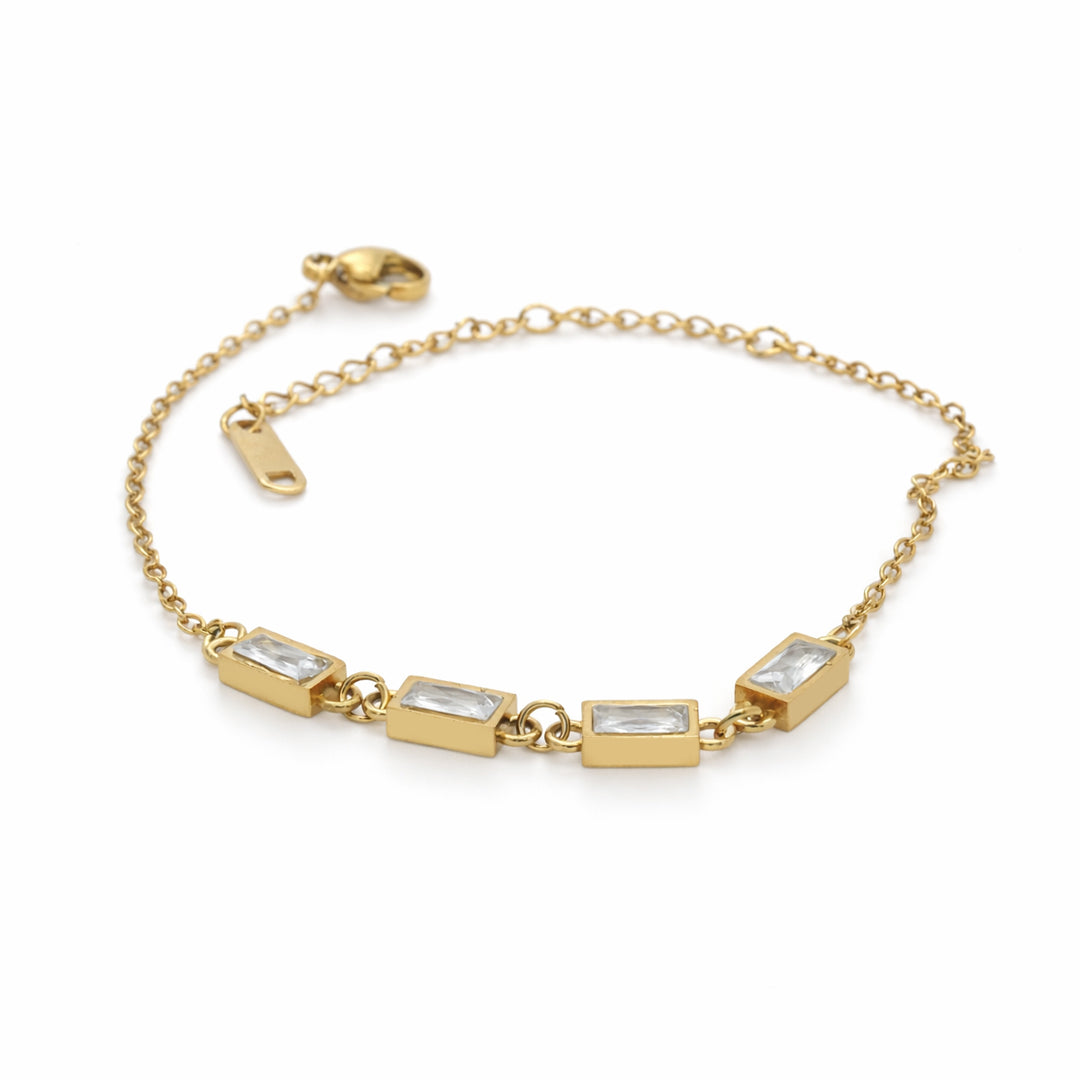 Baguette Bezel Crystal Gold Station Bracelet