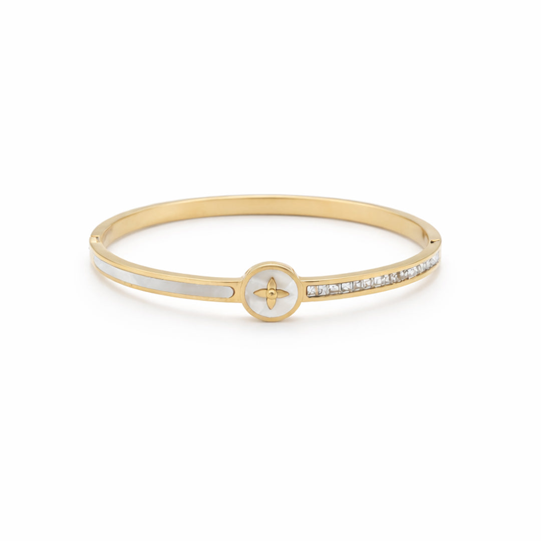 Mother of Pearl Clover Crystal Gold Plated Kada