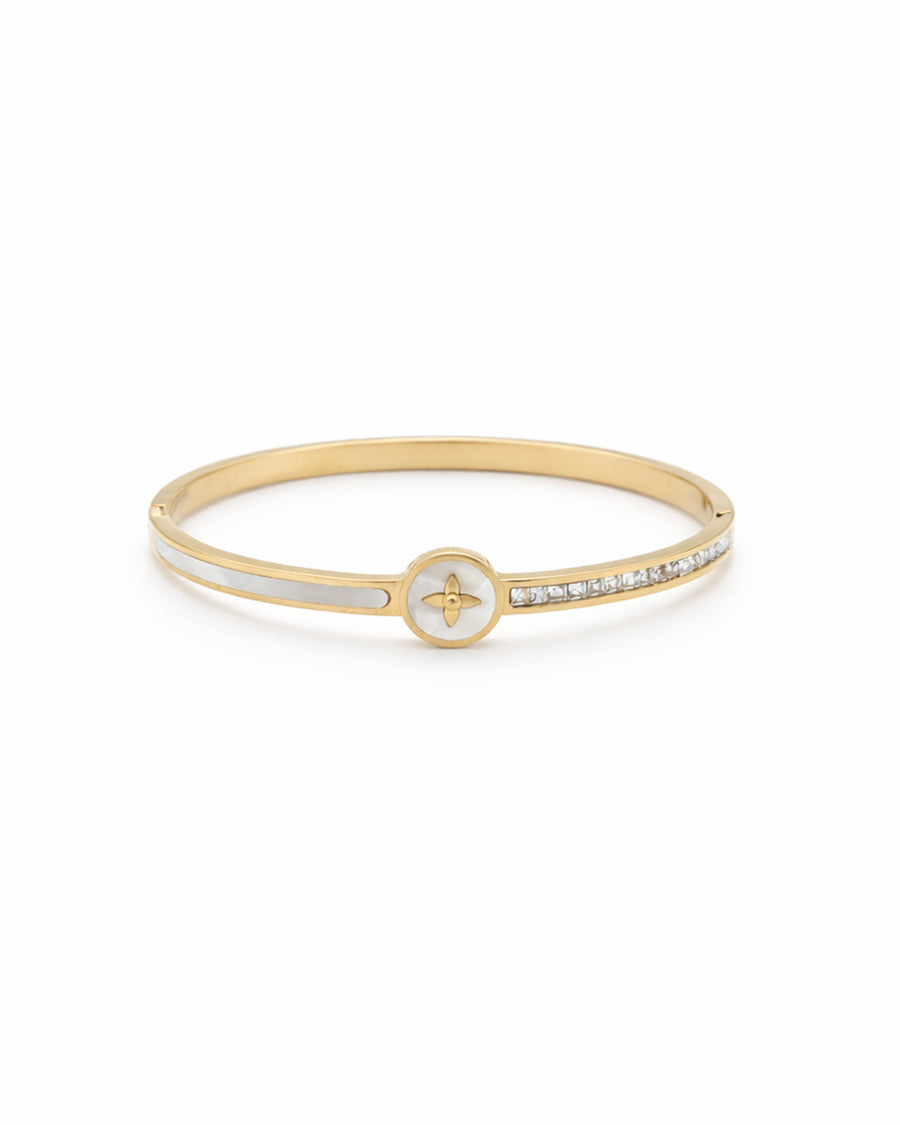 Mother of Pearl Clover Crystal Gold Plated Kada
