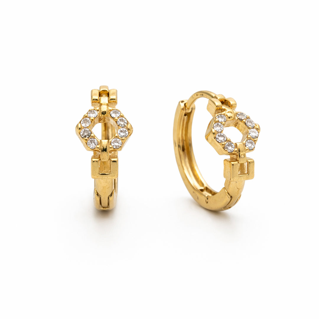Hex Crown Gold Plated Earrings