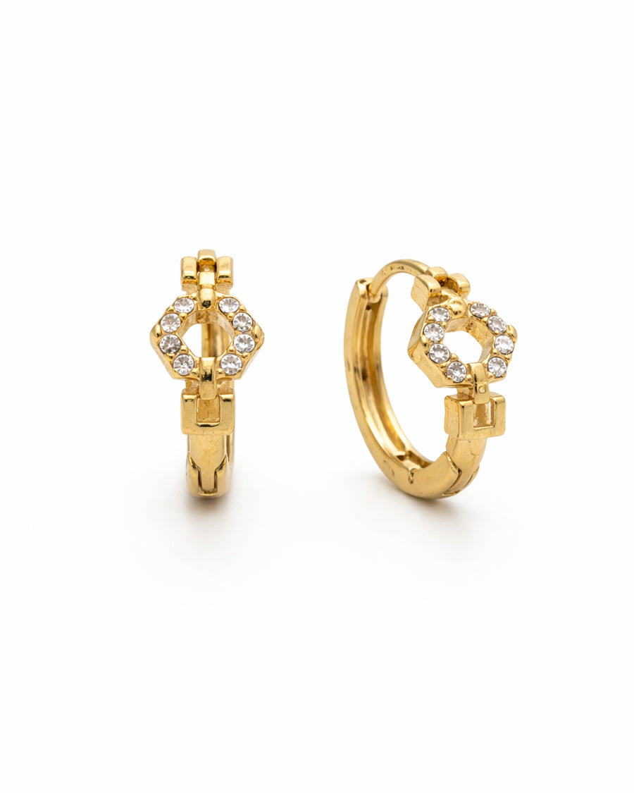 Hex Crown Gold Plated Earrings