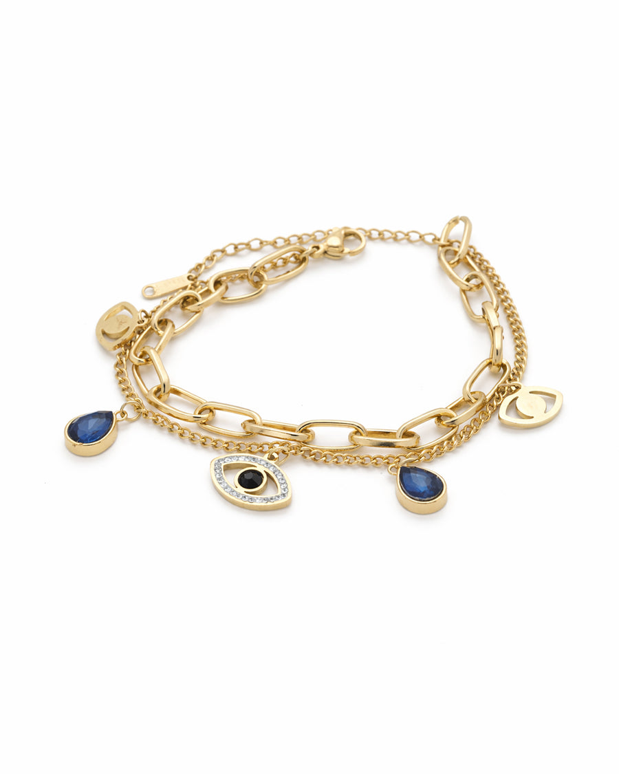 Sapphire Evil Eye Gold Charm Bracelet