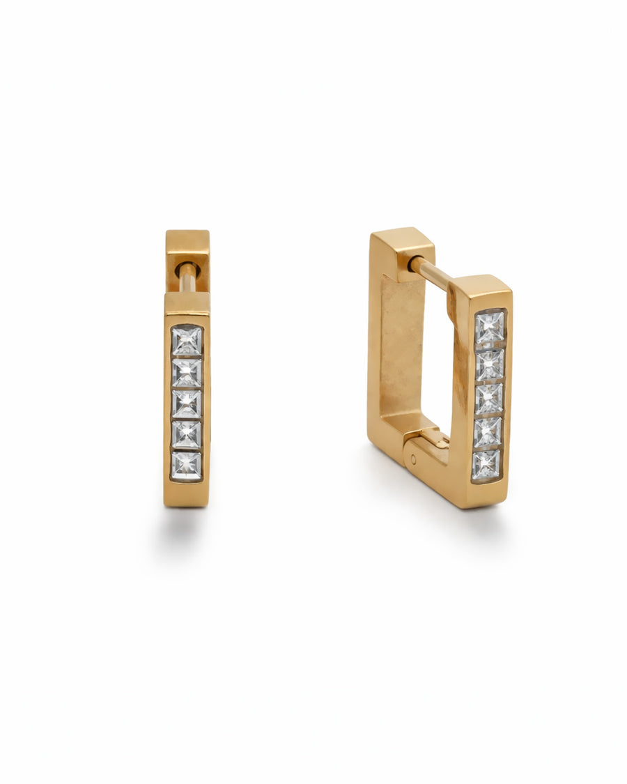 Square Crystal Channel Gold Plated Hoop Earrings
