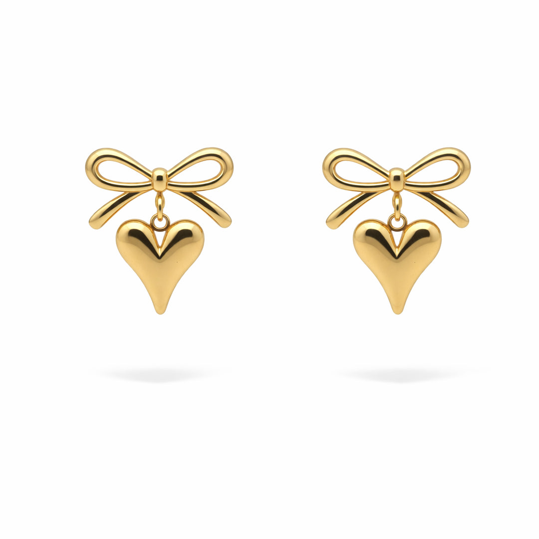 Petite Ribbon & Heart Gilded Studs