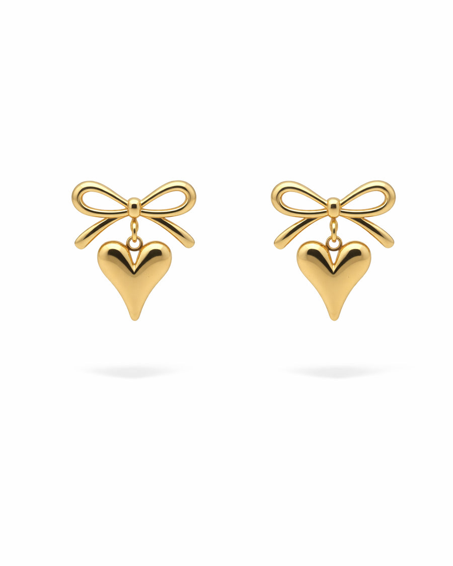 Ribbon & Heart Gilded Studs