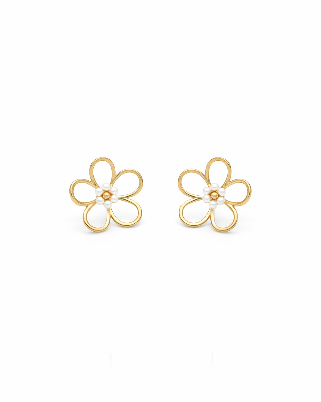 Pearl Centre Open Flower Gold Plated Stud Earrings