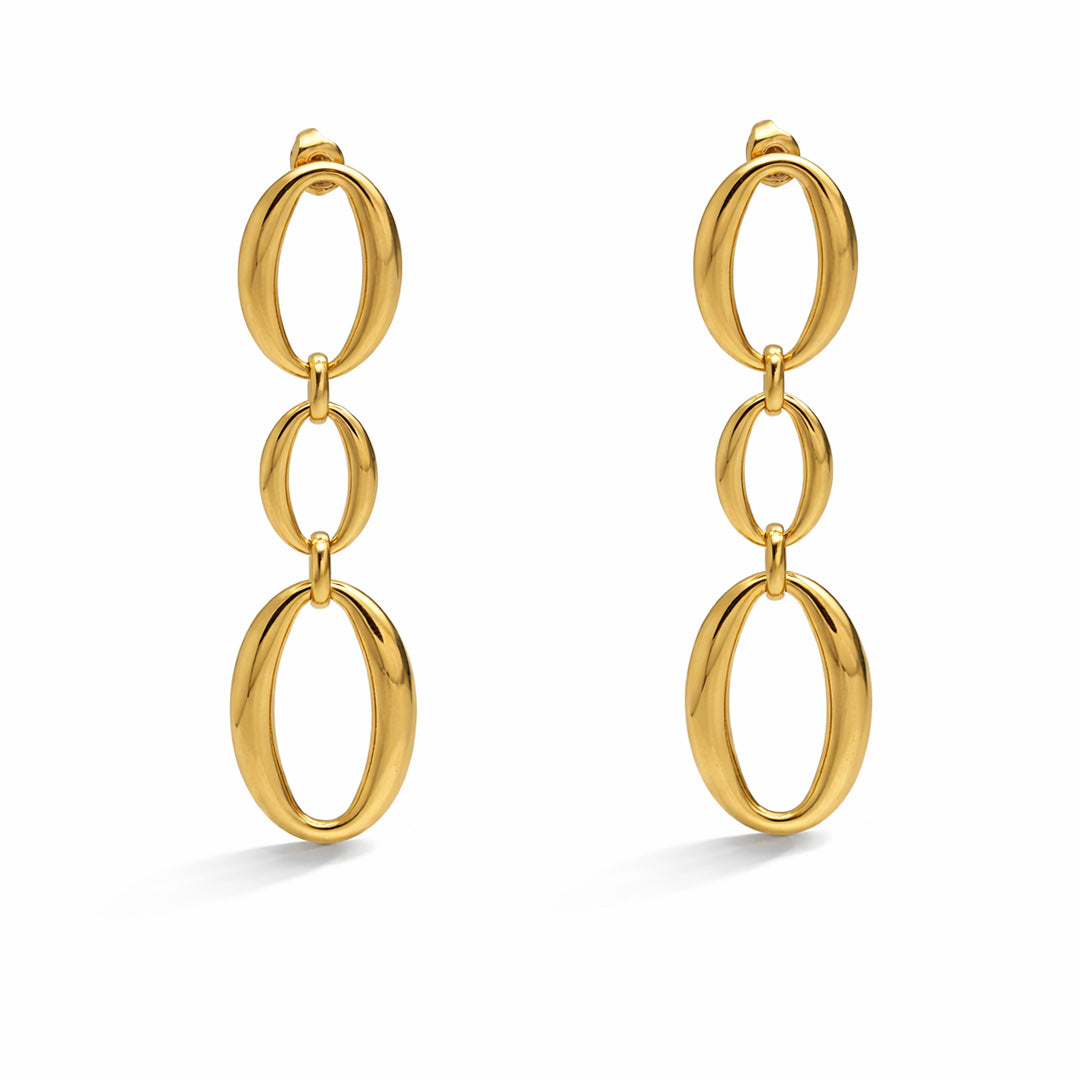 Triple Oval Gold Plated Earrings