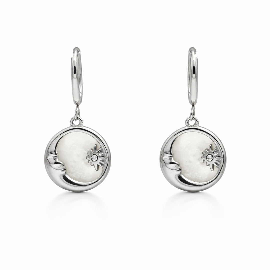 Celestial Moon and Sun Mother of Pearl Drop Earrings