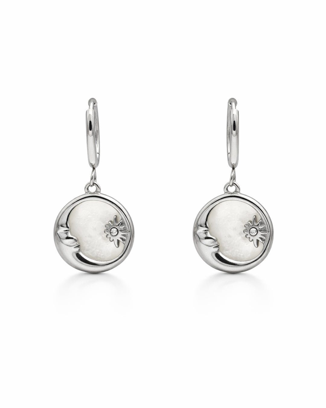 Celestial Moon and Sun Mother of Pearl Drop Earrings