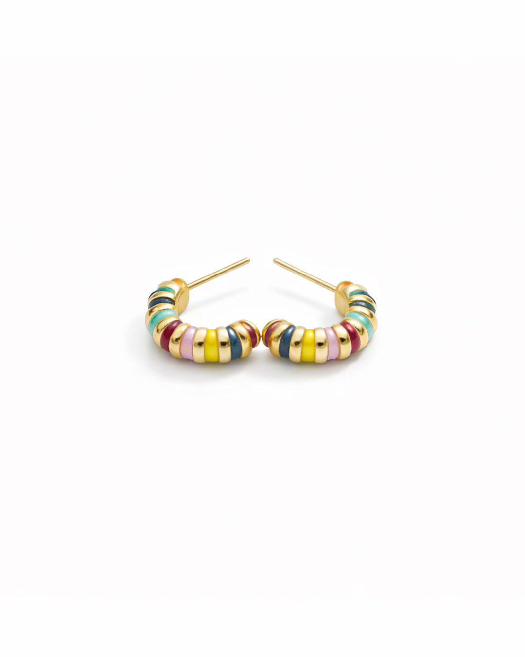Multicolour Enamel Stripe Gold Plated Hoop Earrings