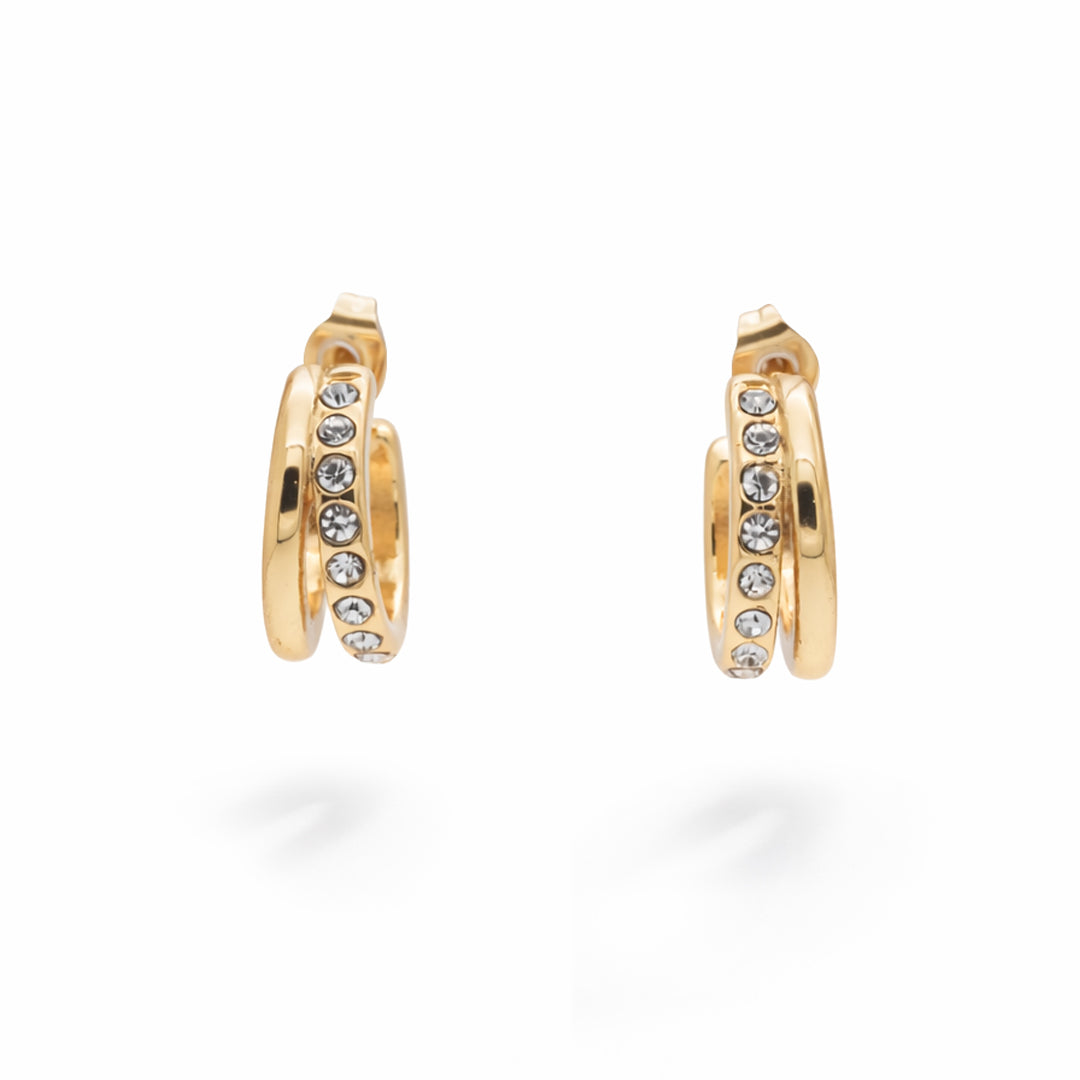 Double Row Crystal Pave Gold Plated Huggie Earrings