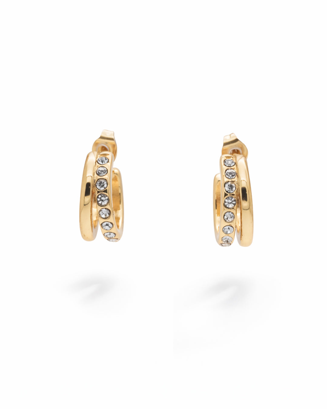 Double Row Crystal Pave Gold Plated Huggie Earrings