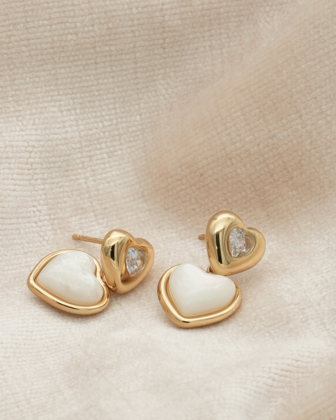 Double Heart Mother of Pearl Gold Plated Stud Earrings