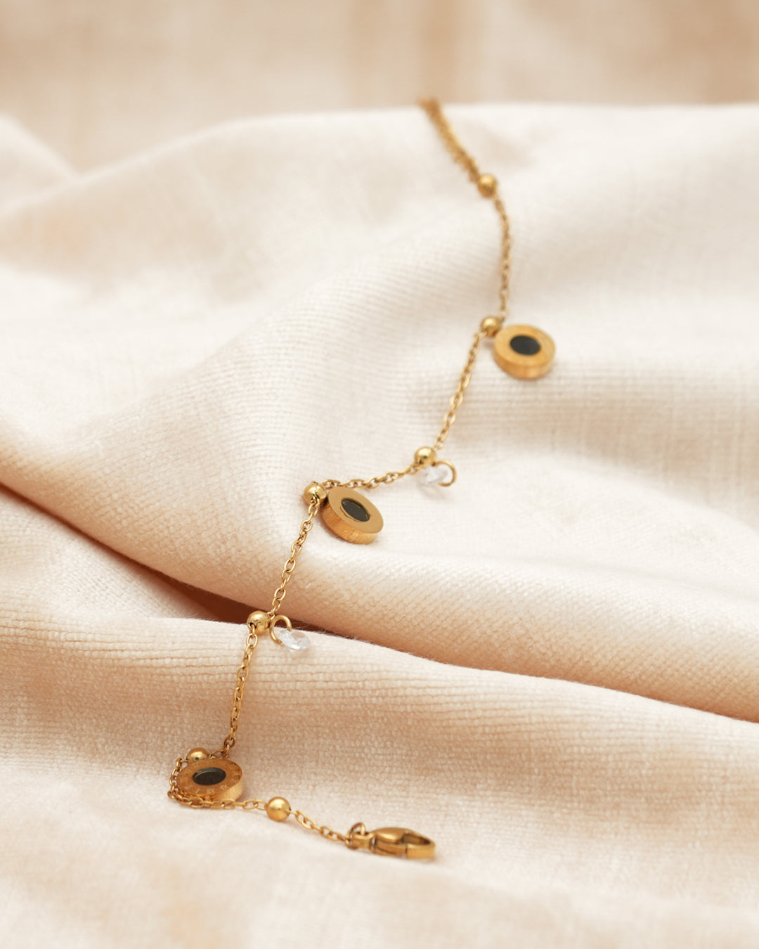 Onyx Disc Black Enamel Crystal Gold Bracelet