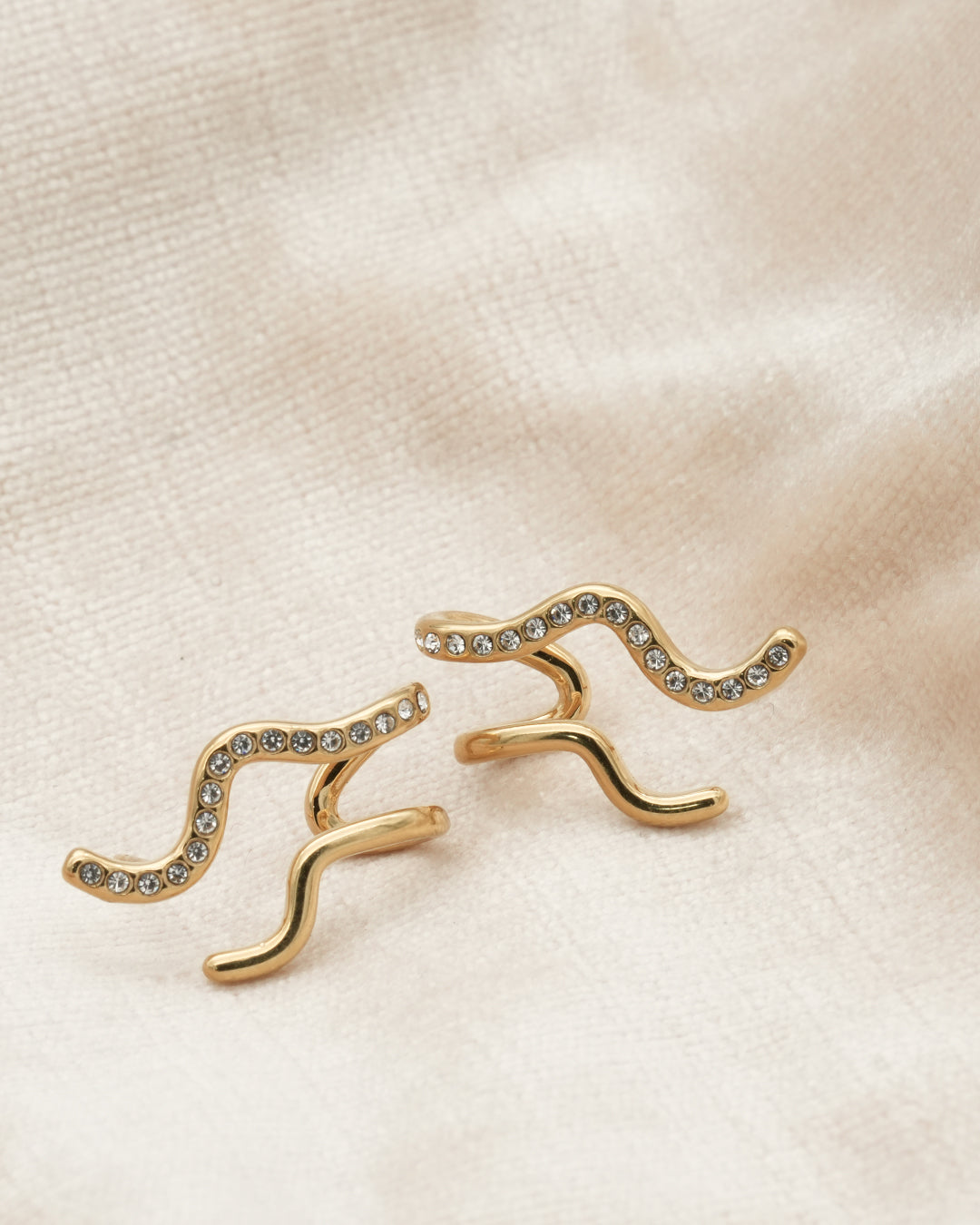 Ripple Pave Crystal Gold Ear Cuff Earrings