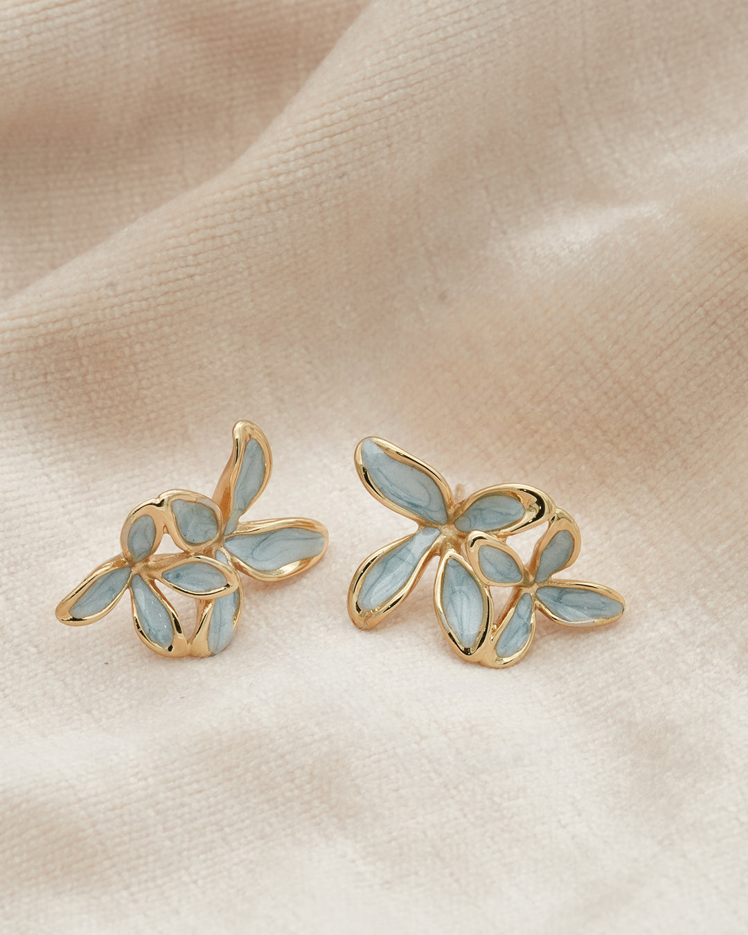 Aqua Marquise Petal Gold Plated Flower Stud Earrings
