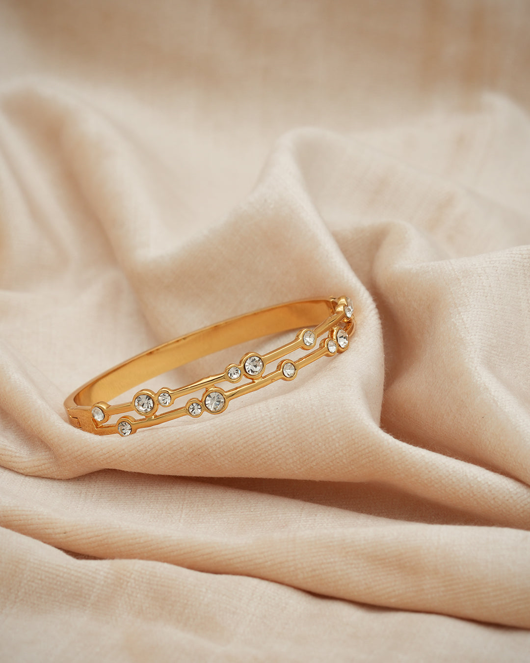 Dewdrop Double-Rail Crystal Gold Plated Kada