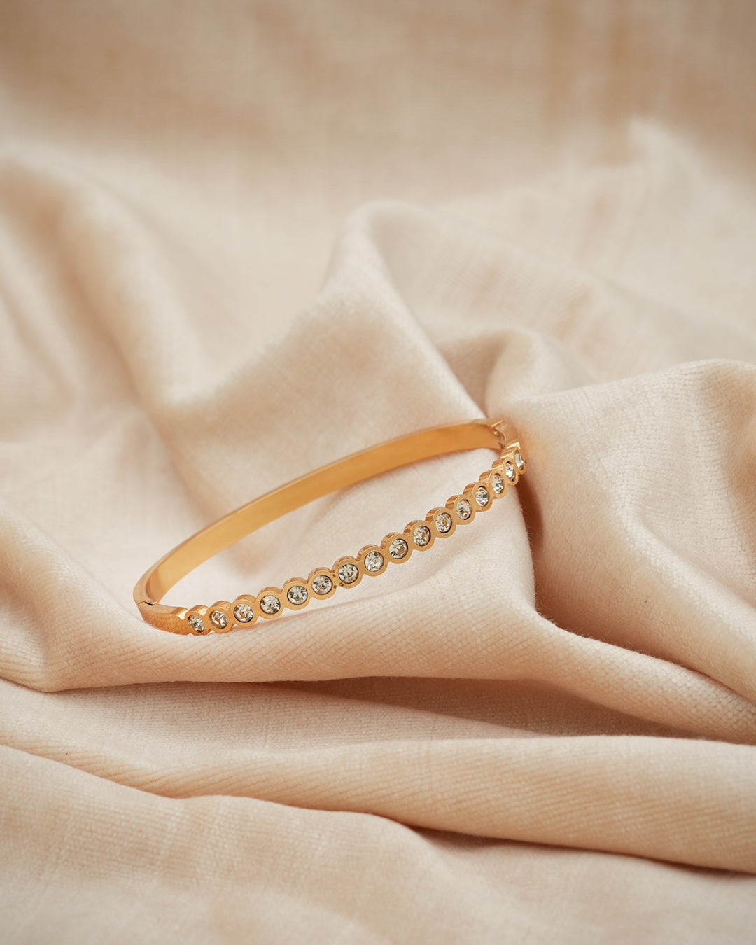 Bezel Set Crystal Row Gold Plated Bangle Kada