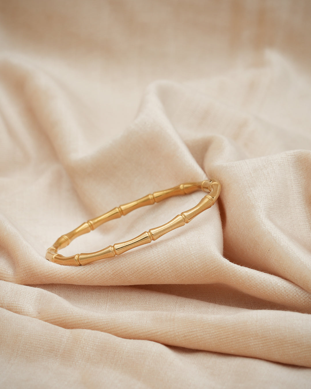 Bamboo Motif Slim Gold Plated Bangle Kada