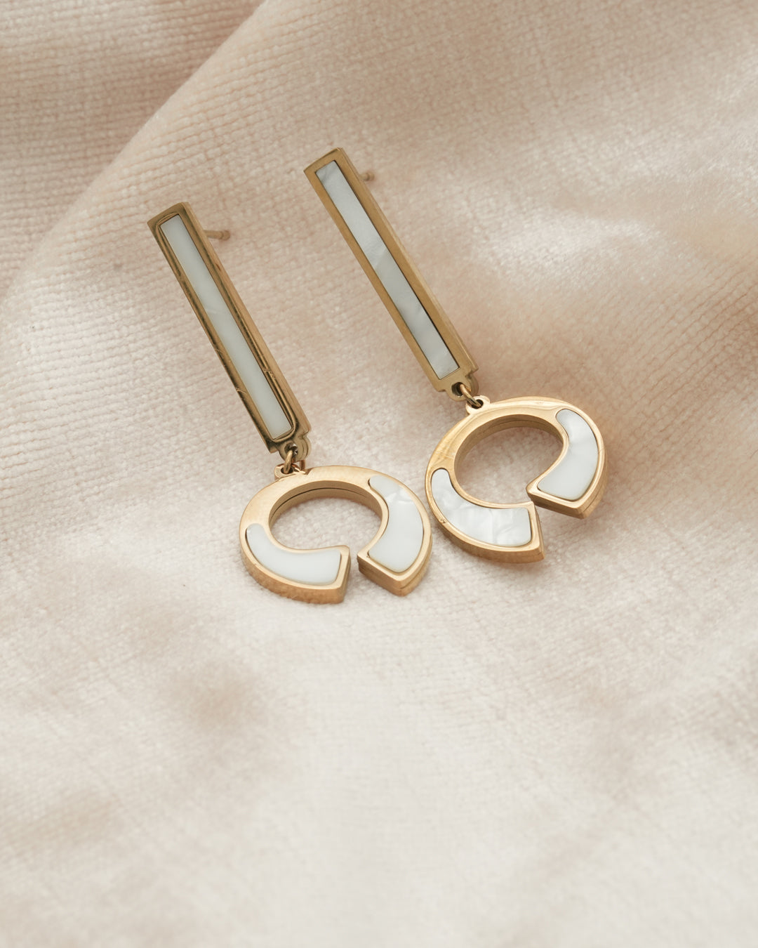 Luna Shell Arc Gold Drop Earrings