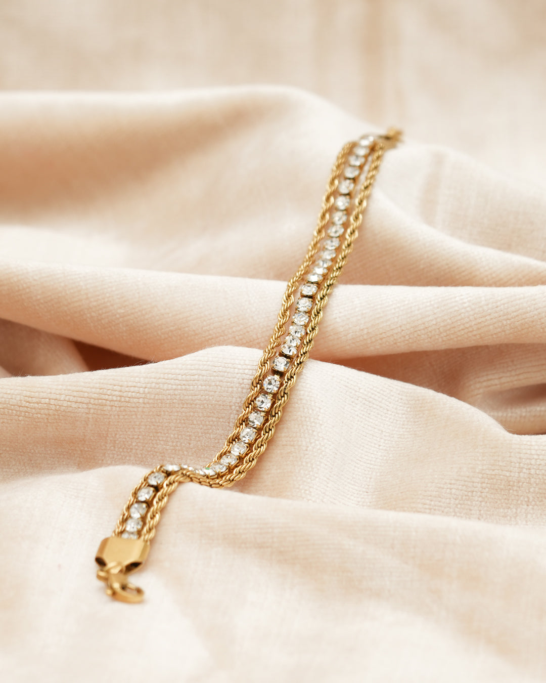 Twisted Tennis Crystal Rope Chain Gold Bracelet