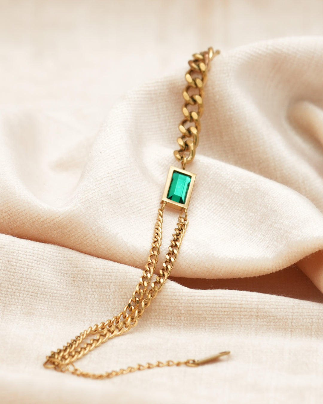 Emerald Curb Gold Plated Bracelet