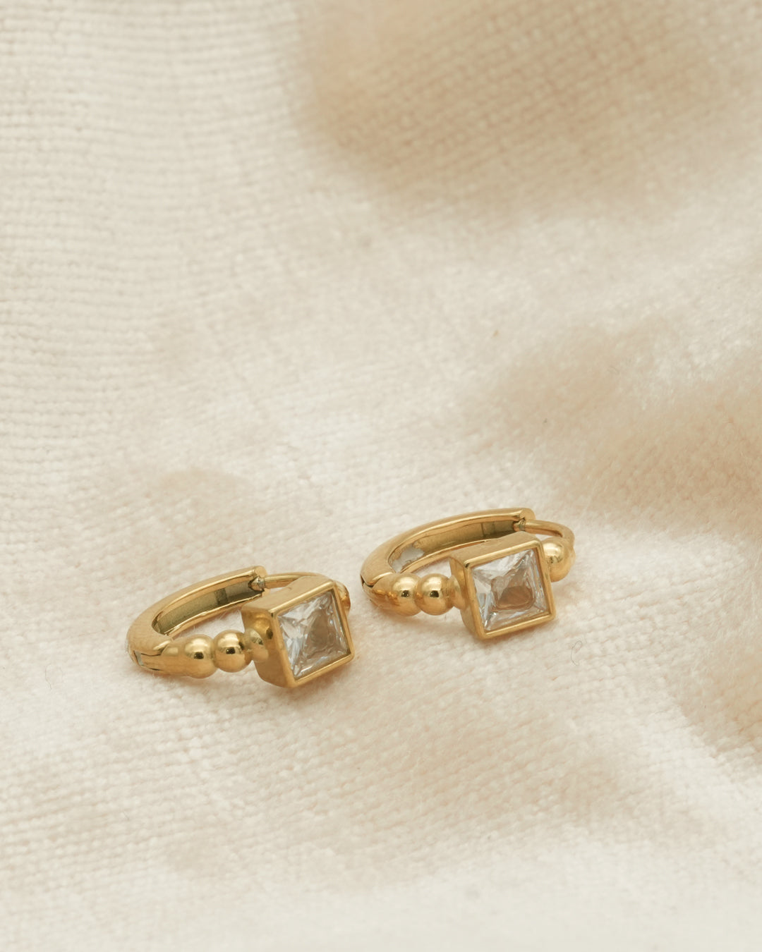 Solitaire Square Gold Plated Huggie Earrings