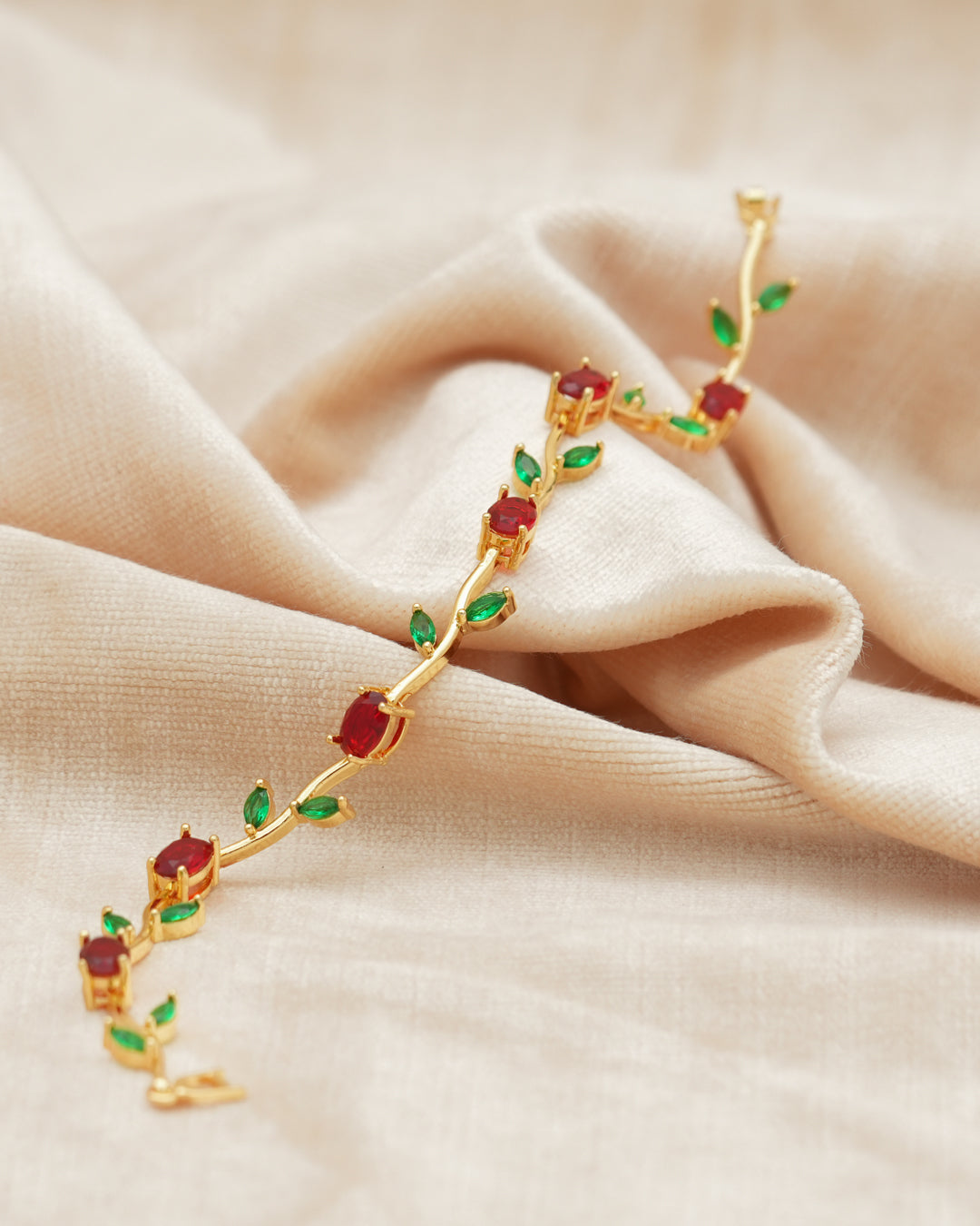 Rosevine Ruby Emerald Crystal Gold Bracelet